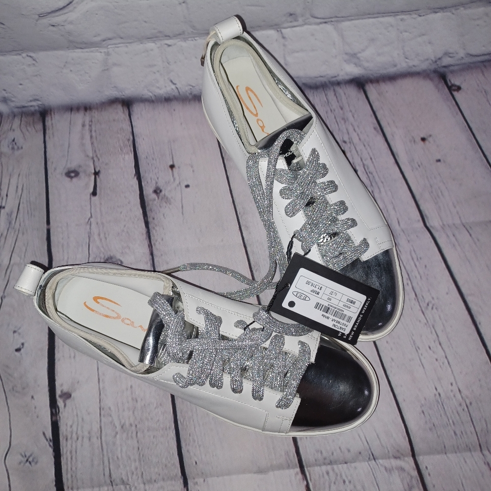 Santoni Women's White and Silver Sneakers